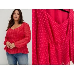Torrid Peplum Chiffon Clip Heart Blouse 1X